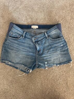 Hatch Distressed Denim Maternity Shorts - Light Blue